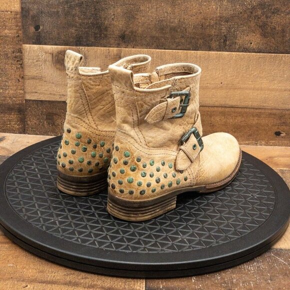 NAYA DISTRESSED TAN LEATHER WOMENS ANKLE BOOTS CASUAL BOOTIES SIDE ZIP SIZE 7.5M - Picture 7 of 8